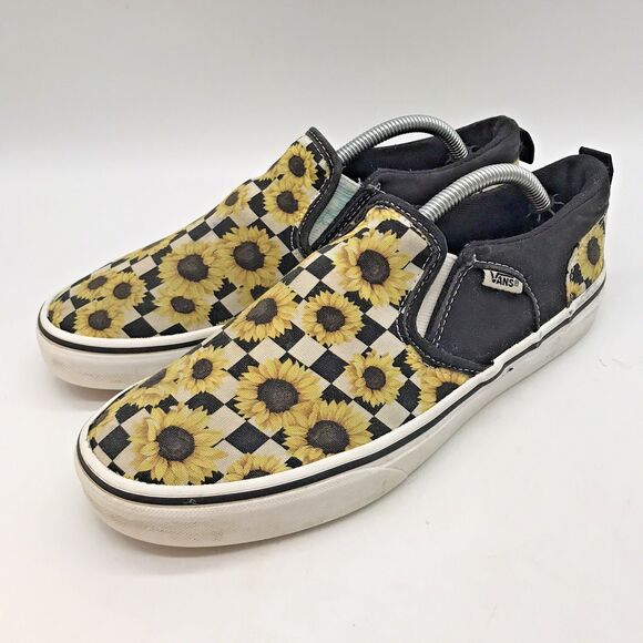 VANS Asher Sunflower Checkerboard Slip On Sneakers Women’s Missy 6 Skate Shoes - Picture 3 of 10